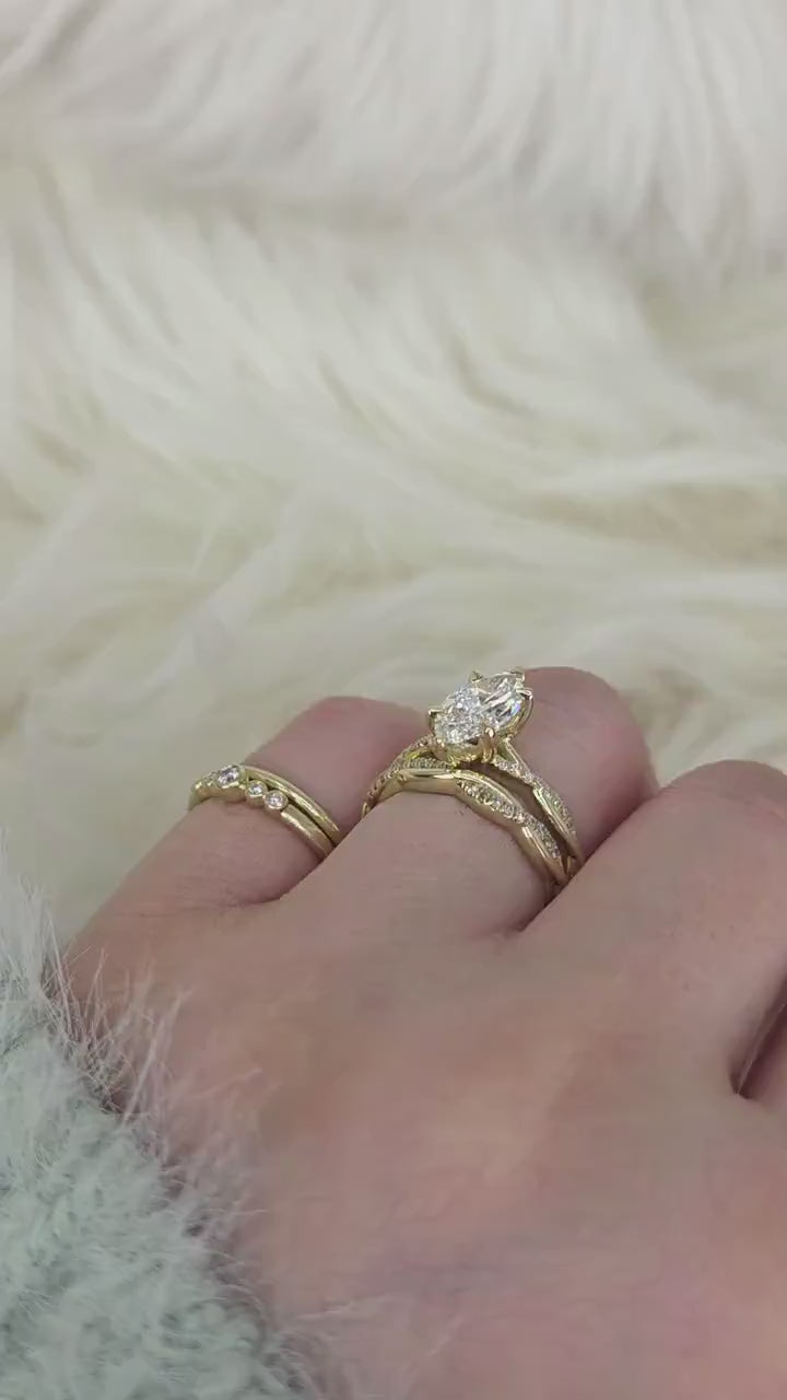 1.50ct Petite Tula 12x6mm 14kt Diamond Crossover Marquise Bridal Set,Twisted Marquise Engagement Ring Set,Unique Marquise Wedding Rings