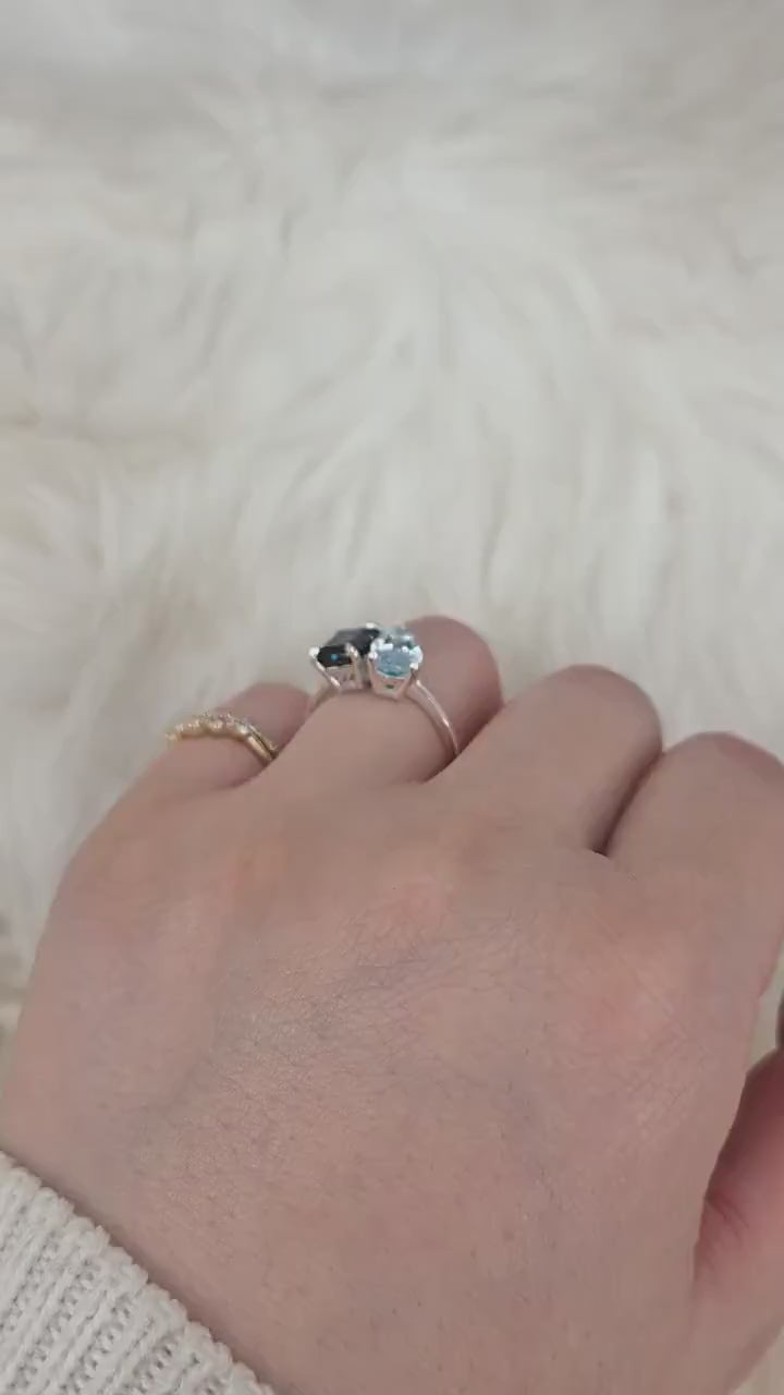 Gemini 8x6mm + 9x6mm 14kt Blue Topaz Toi Et Moi Ring,Two Stone Ring,Promise Ring,Anniversary Ring,Unique Topaz Ring,November Birthstone Ring