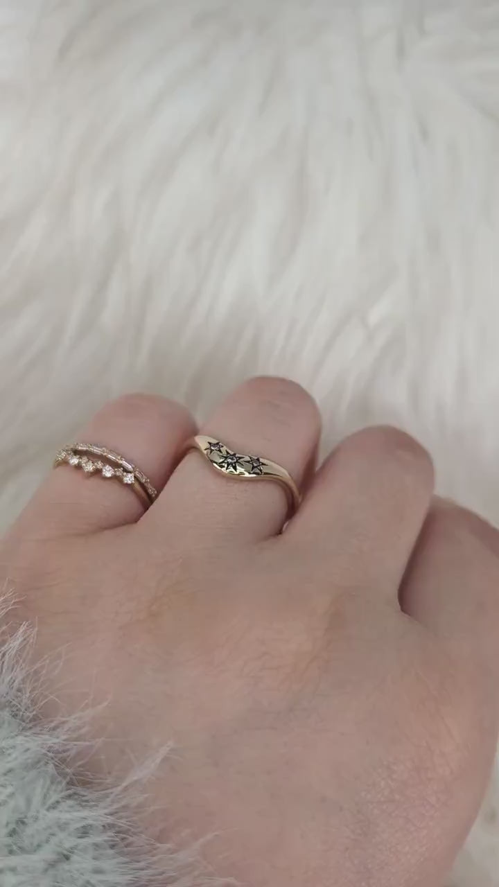 Ursa 14kt Celestial Nesting Ring,Unique Curved Wedding Ring,Nesting Band,Celestial Band,Unique Wedding Ring,Crescendo Band,Star Ring