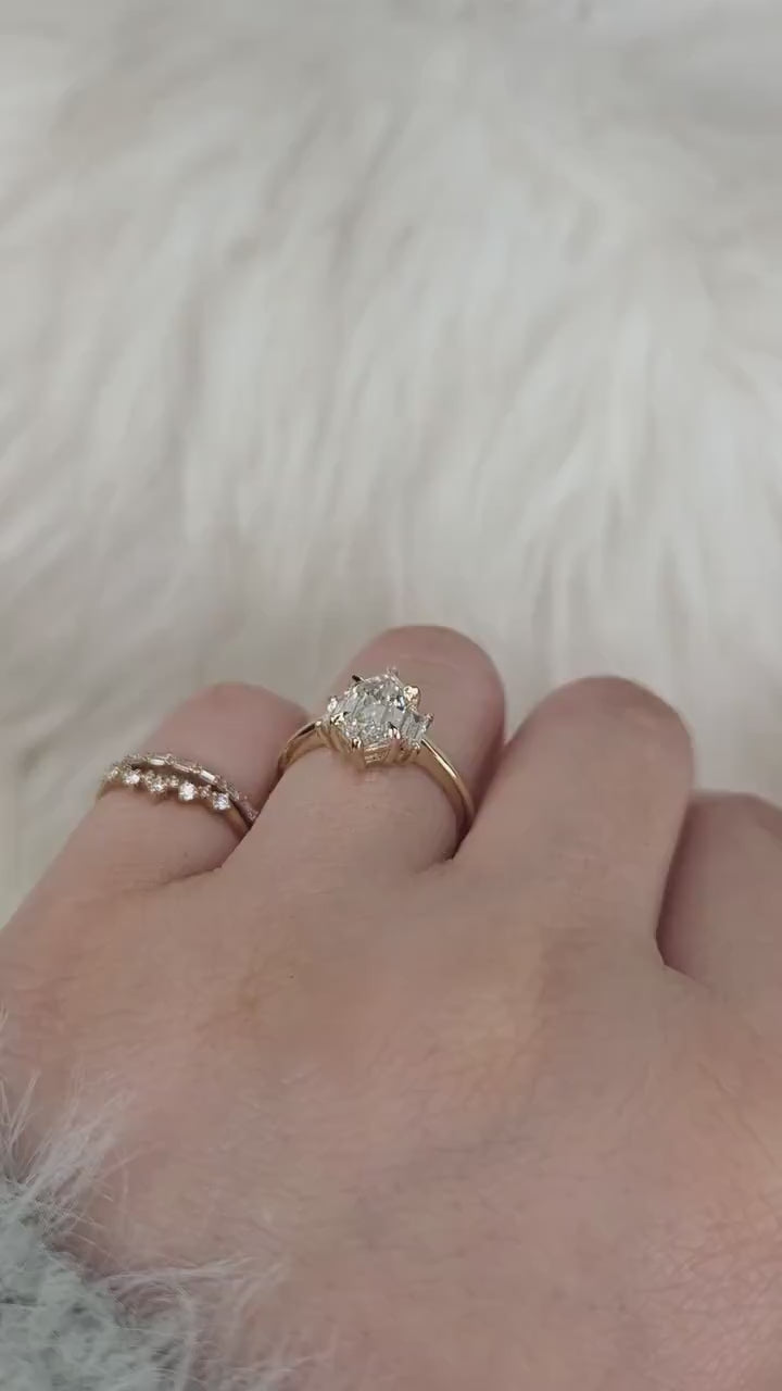 1.63ct Vega 14kt Diamond Unique Three Stone Ring,Hexagon Diamond Ring,Hexagon Cut Ring,Unique Hexagon Ring,Anniversary Ring,Trilogy Ring