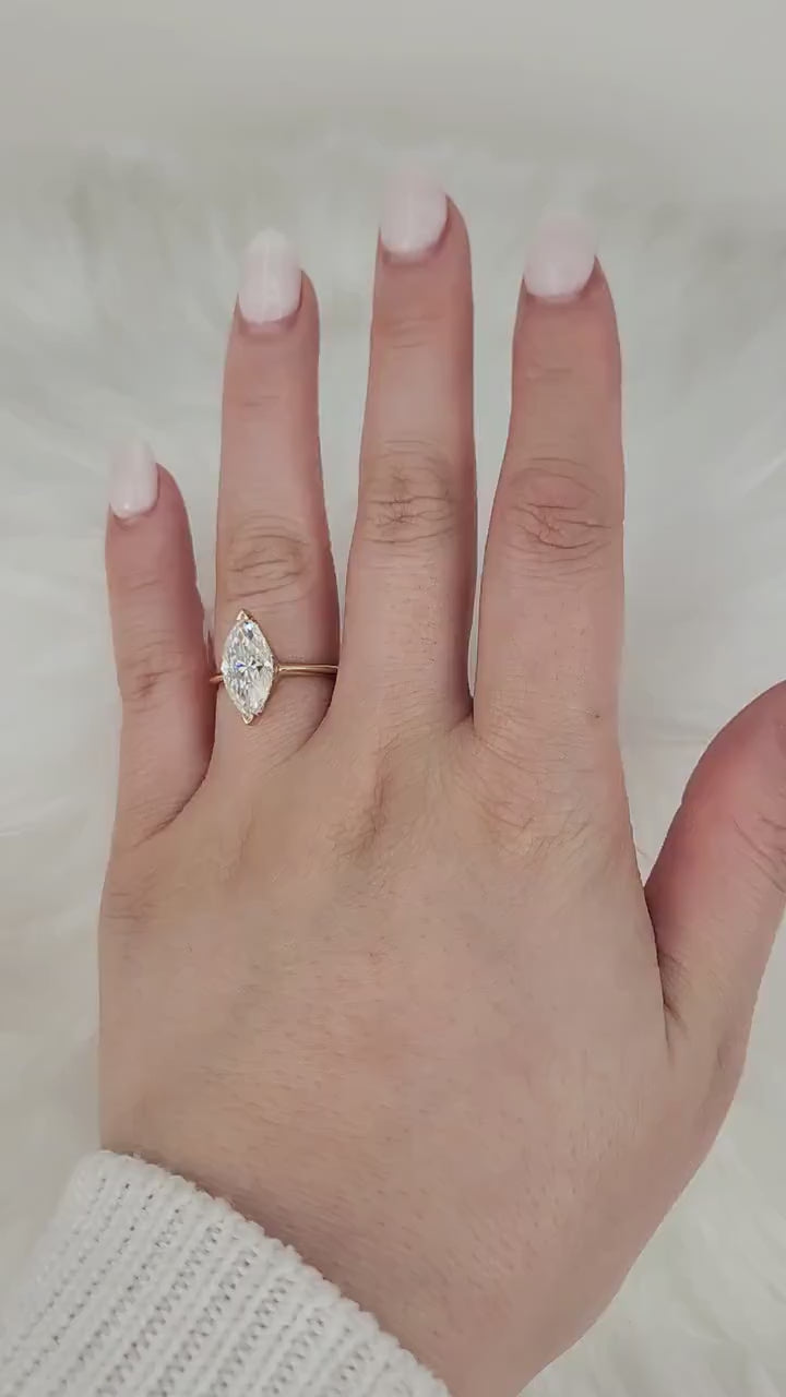 2.80ct Yumiko 14x7mm 14kt Moissanite Marquise Hidden Halo Ring,Minimalist Marquise Ring,Unique Marquise Engagement Ring,Secret Halo Ring