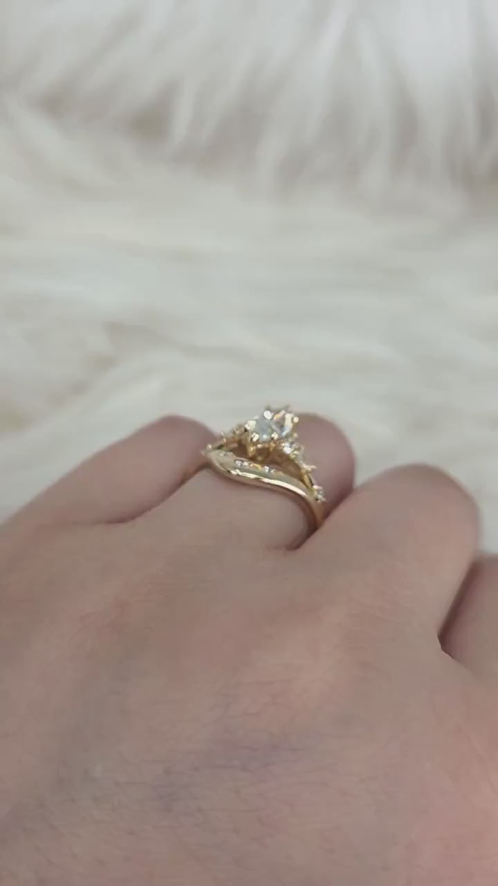 1ct Astrid & Tetra 14kt Gold Diamond Marquise Cluster Wedding Ring Set,Dainty Unique Art Deco Ring,Diamond Engagement Ring,Marquise Ring Set