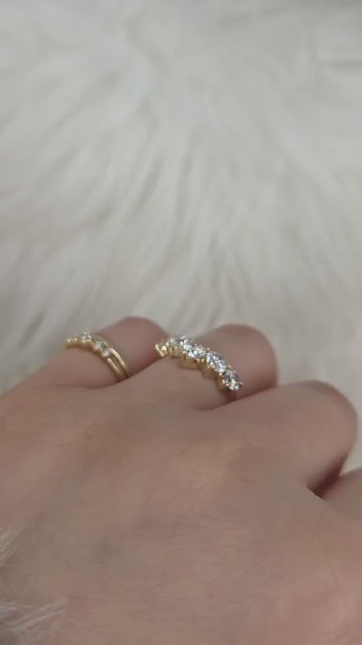 Mega Glen 14kt Diamond Nesting Ring,Unique Wedding Ring,Curved Diamond Ring,Graduated Tiara Ring,Anniversary Ring,Stacking Ring