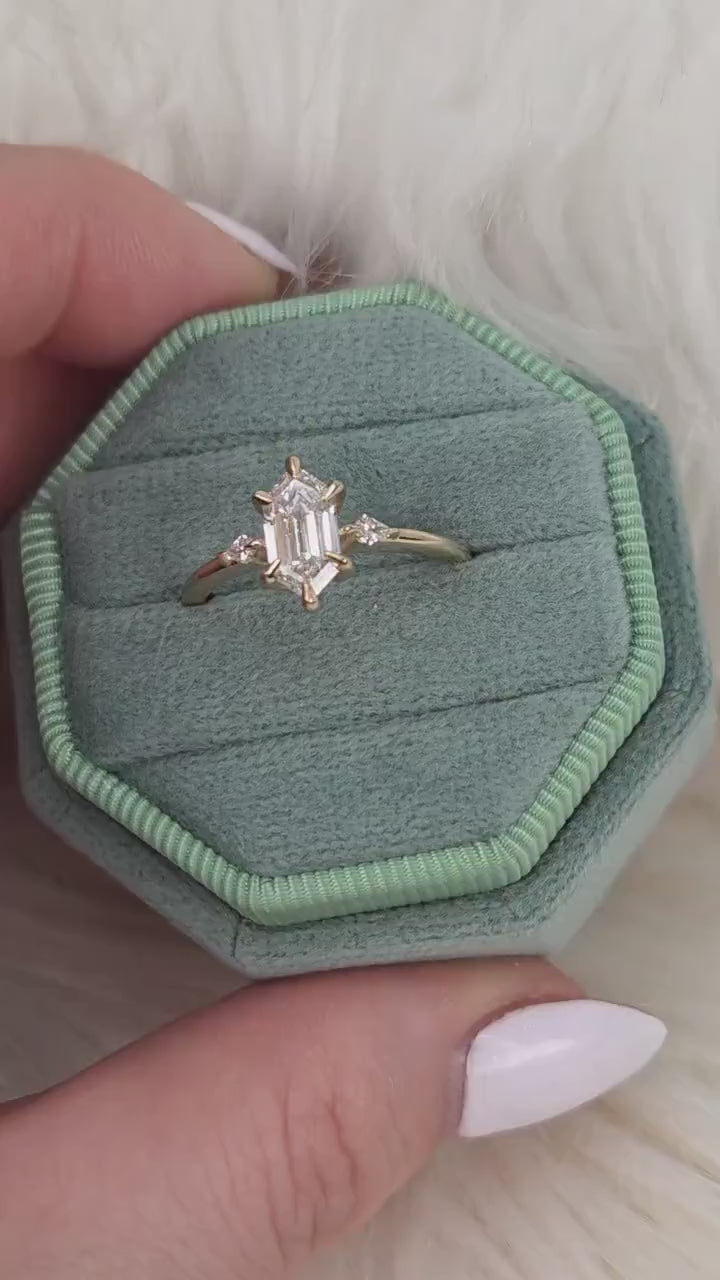 1.06ct Scout 14kt Diamond Unique Three Stone Ring,Hexagon Diamond Ring,Hexagon Cut Ring,Unique Hexagon Ring,Anniversary Ring,Gift For Her