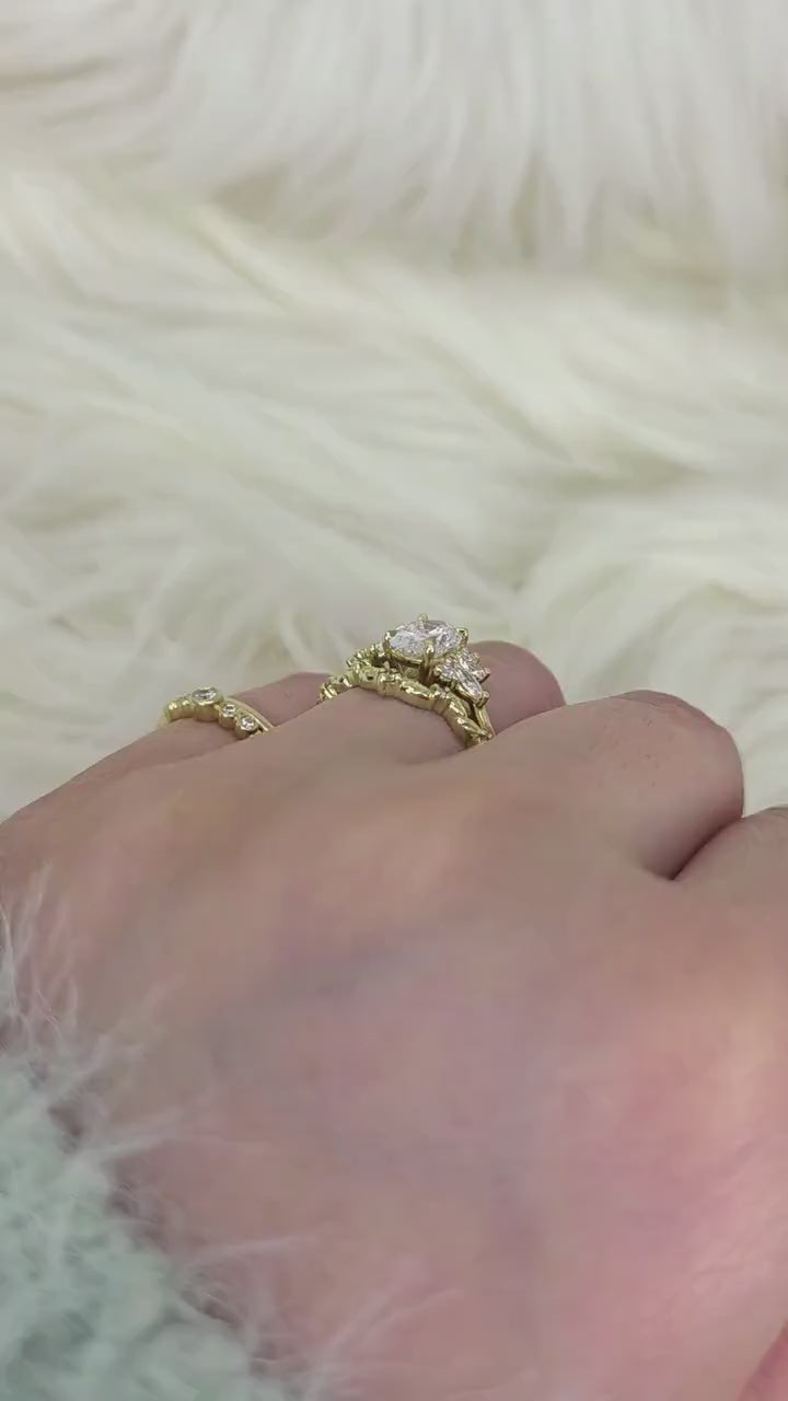 1ct Wisteria & Mega Gaia 14kt Diamond Cluster Bridal Set,Art Deco Floral Engagement Ring Set,Unique Oval Cut Wedding Rings,Anniversary Ring