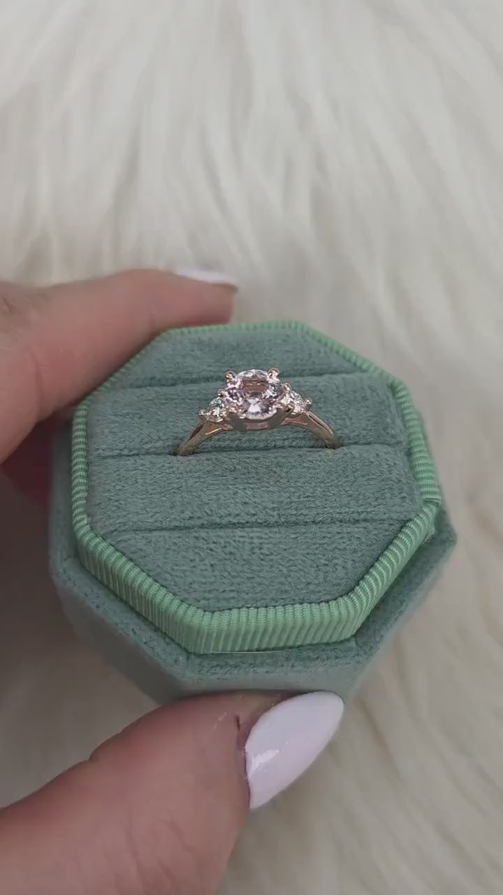 1.17ct Colette 14kt Rose Gold PeachSapphire Diamond Three Stone Ring,Sapphire Trilogy Ring,Peach Sapphire Ring,Anniversary Ring,Birthstone