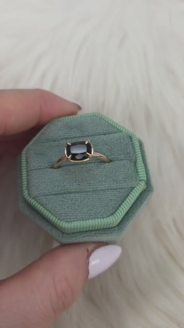 Petyon 8x6mm 14kt Onyx Cushion Solitaire Ring,Faux Halo Ring,Unique Onyx Ring,Onyx Engagement Ring,Cushion Cut Ring,East West Ring