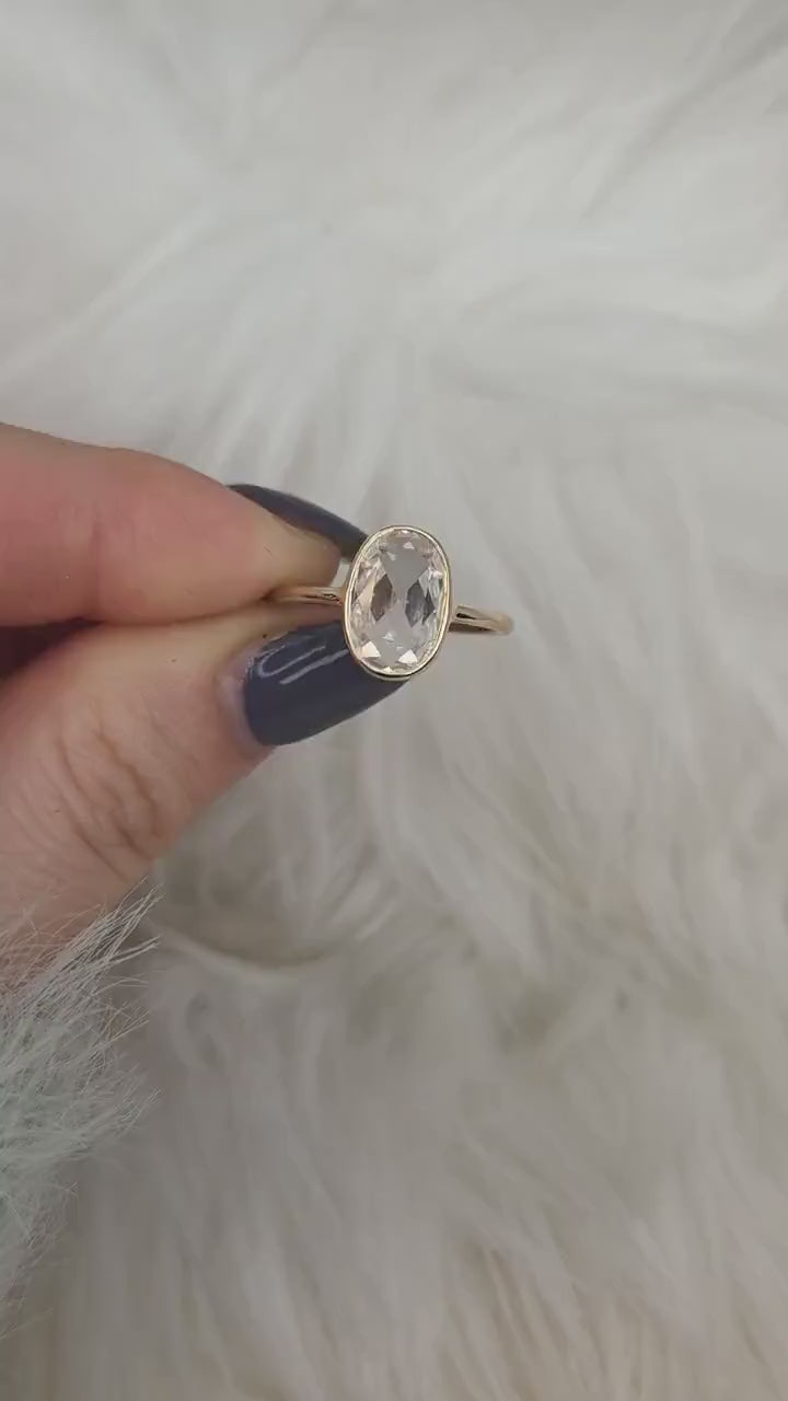 1.50ct Paris Bold 11x7mm 14kt Oval Rose Cut Moissanite Solitaire Ring,Oval Cut Ring,Bezel Set Dainty Minimalist Ring,Anniversary Ring