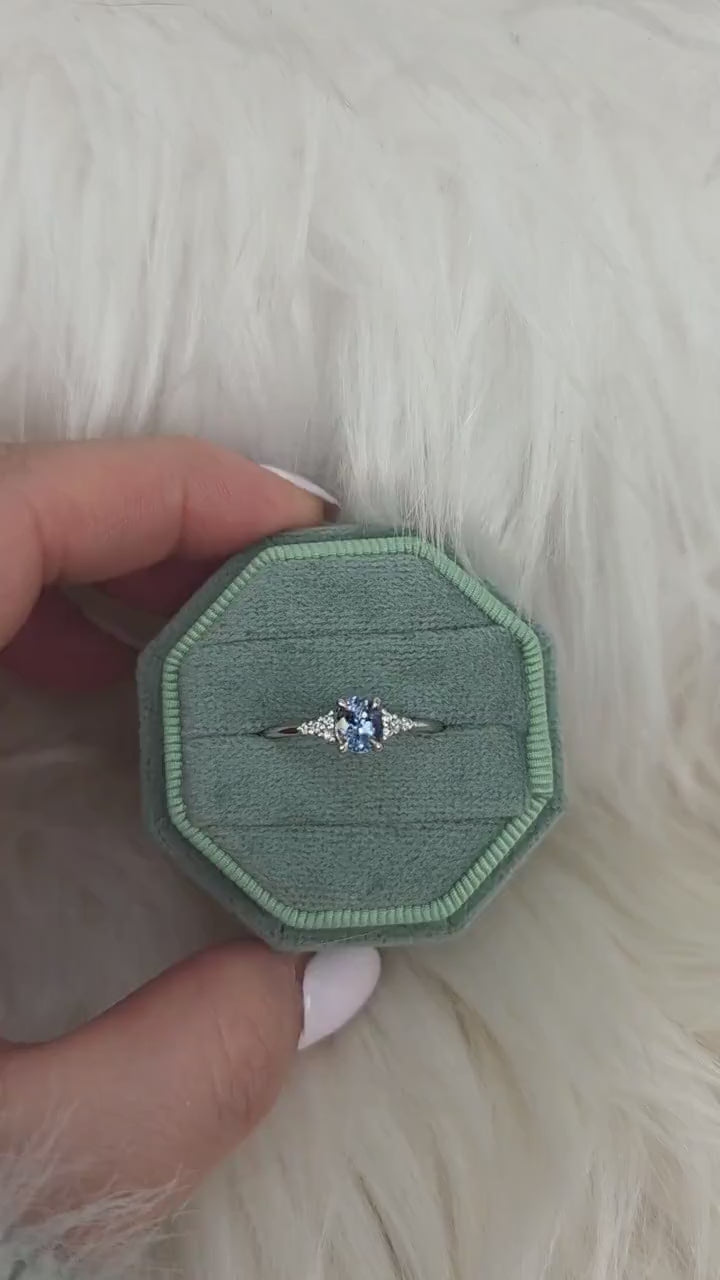 0.71ct Maddy 14kt White Gold Cornflower Sapphire Cluster Ring,September Birthstone,Oval Sapphire Ring,Anniversary Gift,Unique Wedding Ring