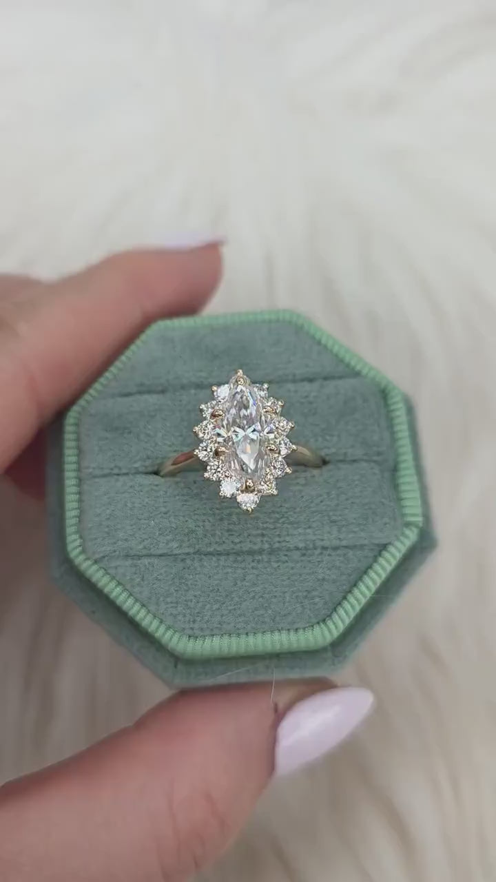 1.75ct Lillian 12x6mm 14kt Moissanite Diamond Marquise Halo Ring,Marquise Engagement Ring,Unique Marquise Ring,Anniversary Ring,Wedding Ring