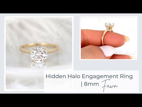 2ct Fawn 8mm 14kt Moissanite Diamond Round Hidden Halo Ring