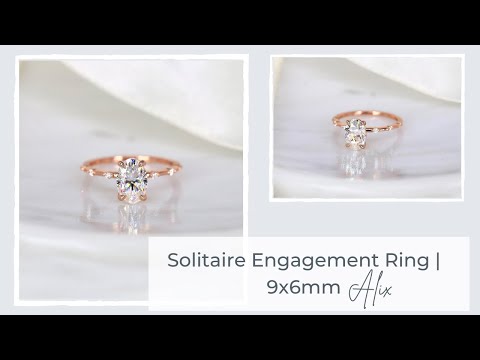 2ct Alix 9x6mm 14kt Gold Moissanite Diamond Ultra Dainty Minimalist Oval Solitaire Ring