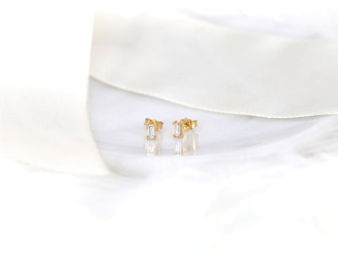 Ultra Petite Betty 14kt Gold Moissanite Baguette Stud Earrings