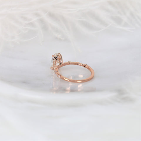 2ct Alix 9x6mm 14kt Rose Gold Moissanite Diamond Ultra Dainty Minimalist Oval Solitaire Ring