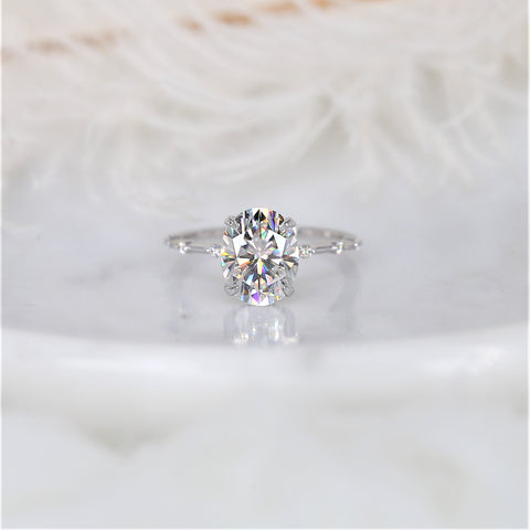 3ct Asher 10x8mm 14kt Gold Moissanite Diamond Unique Hidden Halo Oval Solitaire Ring