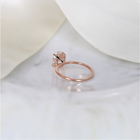 2ct Audrey 9x7mm 14kt Rose Gold Moissanite Minimalist Scarf Halo Oval Solitaire Ring
