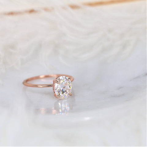 2ct Audrey 9x7mm 14kt Rose Gold Moissanite Oval Hidden Halo Ring