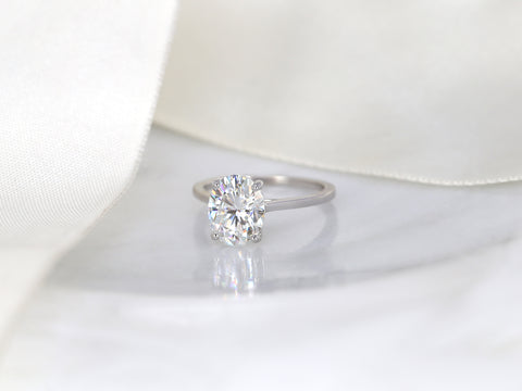 3ct Ready to Ship Bailey 10x8mm 14kt WHITE Gold Moissanite Dainty Oval Solitaire Ring