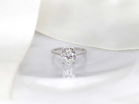 3ct Bailey 10x8mm 14kt  Gold Moissanite Dainty Cathedral Oval Solitaire Ring