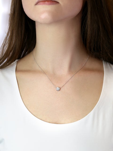 1ct Ready to Ship Brooke 6.5mm 14kt ROSE Gold Dainty Moissanite Solitaire Floating Necklace