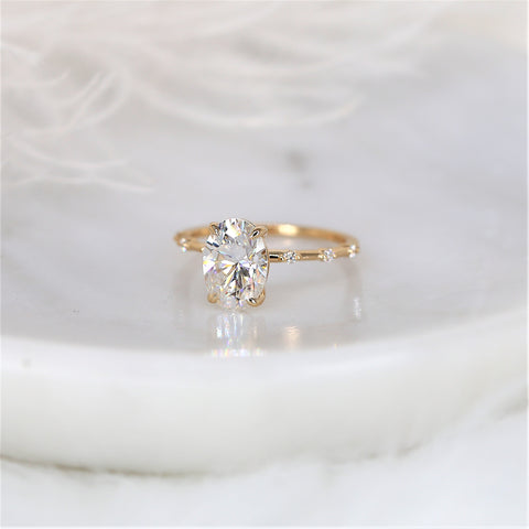 2.50ct Alix 10x7mm 14kt Gold Moissanite Diamond Ultra Dainty Oval Solitaire Ring