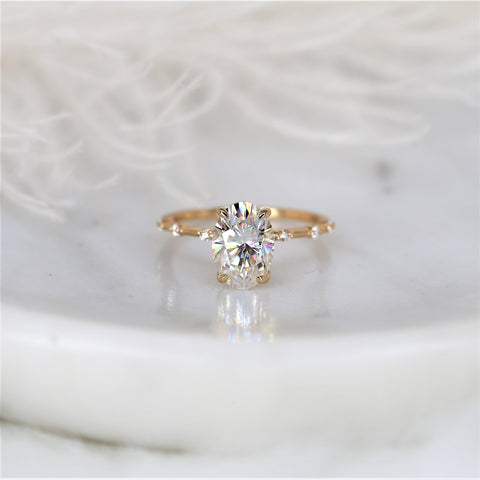 2.50ct Alix 10x7mm 14kt Gold Moissanite Diamond Dainty Minimalist Oval Solitaire Ring