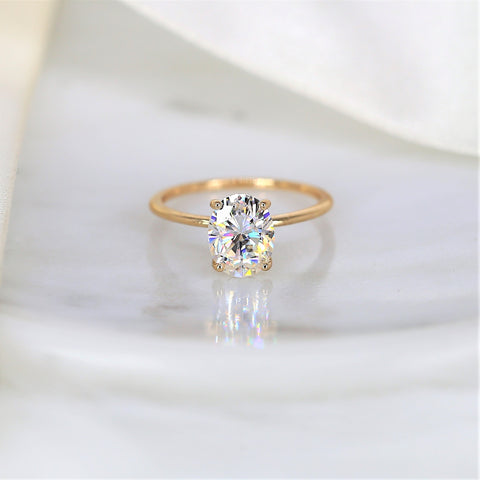 2ct Layla 9x7mm 14kt Gold Moissanite Ultra Dainty Oval Solitaire Ring