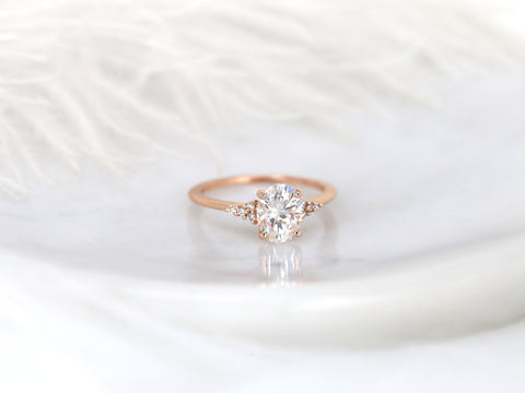 1.50ct Maddy 8x6mm 14kt Rose Gold Forever One Moissanite Diamonds Dainty Oval 3 Stone Cluster Ring