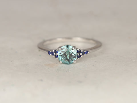 1.21ct Ready to Ship Malia 14kt White Gold Teal Zircon Blue Sapphire Cluster Ring