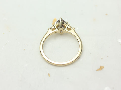 Petite Evette 7x5mm 14kt Gold Alexandrite Diamond Pear Three Stone Ring