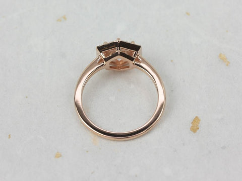 1.25ct Willis 7mm 14kt Rose Gold Moissanite Diamonds WITH Milgrain Art Deco Hexagon Halo Ring