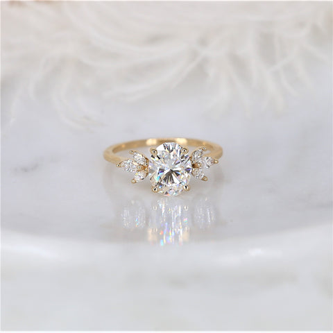 2ct Terah 9x7mm 14kt Gold Moissanite Diamond Marquise Unique Cluster Oval Ring