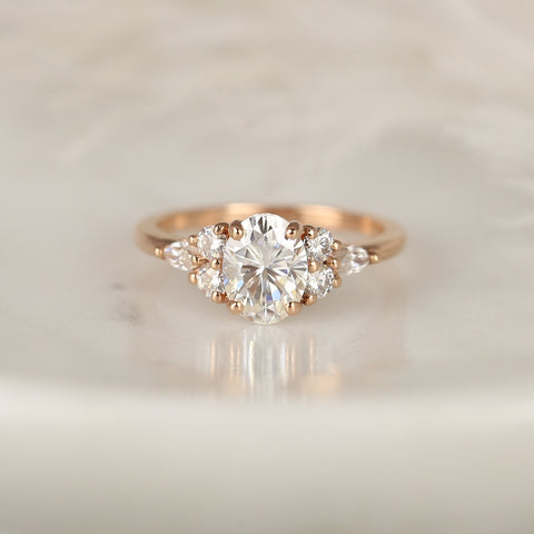 1.50ct Thea 8x6mm 14kt Rose Gold Moissanite Diamond Unique Cluster Ring