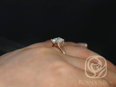 2ct Khaleesi 7.5mm 14kt Rose Gold Moissanite Mermaid Split Cathedral Solitaire Ring,Split Shank Engagement Ring,Cushion Minimalist Ring