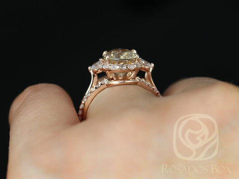 4.74cts Ready to Ship Britney 14kt Rose Gold Champagne Zircon Diamonds 3 Stone Unique Oval Halo Wedding Set Rings,Rosados Box