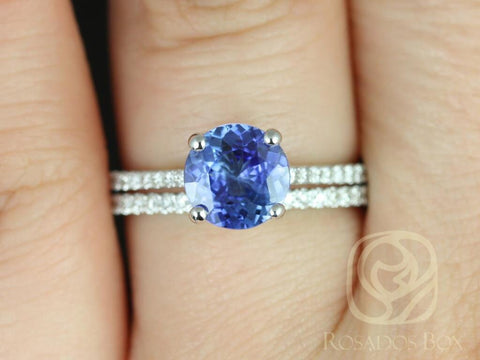 1.64ct Ready to Ship Eloise 14kt White Gold Cornflower Blue Sapphire Diamonds Round Classic Bridal Set