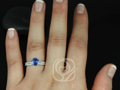 1.64ct Ready to Ship Eloise 14kt White Gold Cornflower Blue Sapphire Diamonds Round Classic Bridal Set