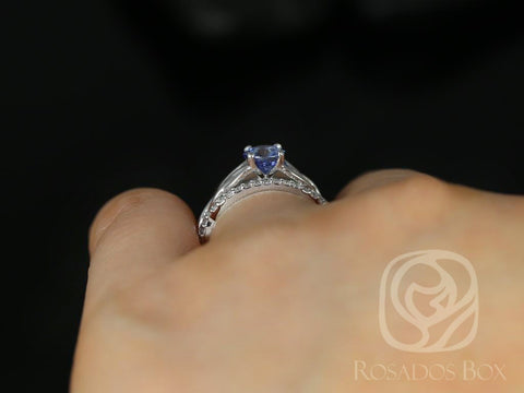 1.04cts Ready to Ship Cassidy 14kt White Gold Round Blue Sapphire Diamonds Celtic Knot Triquetra Bridal Set