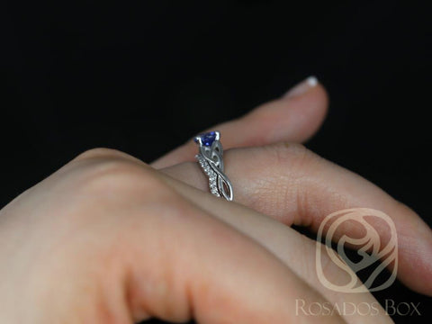 1.04cts Ready to Ship Cassidy 14kt White Gold Round Blue Sapphire Diamonds Celtic Knot Triquetra Bridal Set