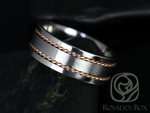 Rosados Box Kamil 8mm 14kt Rose Gold & Cobalt Straight Pipe Double Braided Band
