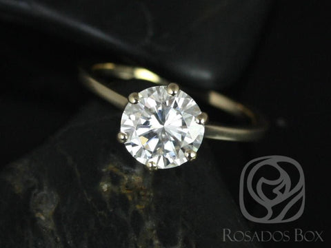 2ct Paulina 8mm 14kt Gold Moissanite Dainty Cathedral 6 Prong Minimalist Round Solitaire Engagement Ring