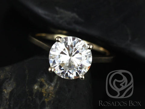 2.70cts Esther 9mm 14kt Gold Moissanite Ultra Dainty Low Minimalist Round Solitaire Engagement Ring