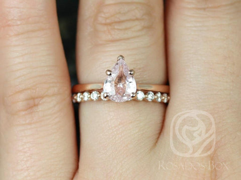 1.56cts Ready to Ship Skinny Jane & Petite Naomi Icy Blush Champagne Sapphire Diamonds Pear Solitaire Unique Bridal Set