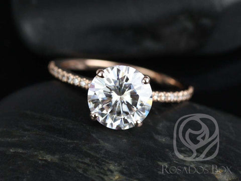 2ct Dorothy 8mm 14kt Rose Gold Moissanite Diamond Dainty Minimalist Pave Engagement Ring