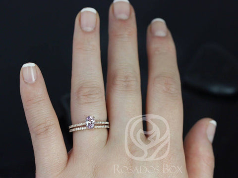 0.76ct Ready to Ship Blake 14kt Rose Gold Icy Blush Lavender Sapphire Diamond Oval Solitaire Bridal Set
