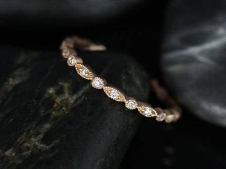 Rosados Box Ready to Ship Ultra Petite Gwen 14kt Rose Gold Dainty Vintage WITH Milgrain Diamond FULL Eternity Band Stack Ring