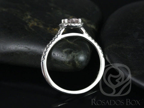 Rosados Box Ready to Ship Romani 7x5mm Platinum Oval Morganite and Diamonds Cushion Halo Engagement Ring