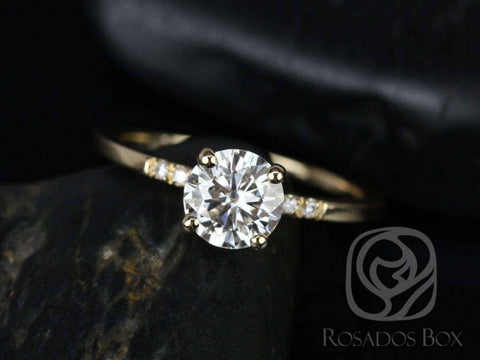 1ct Gigi 6.5mm 14kt Gold Moissanite Diamond Short-Stop Dainty Minimalist Pave Round Engagement Ring