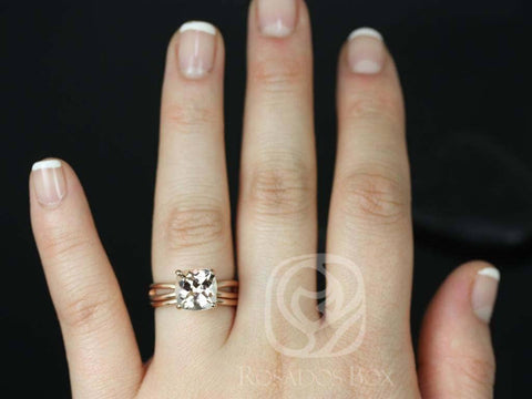 Rosados Box Ready to Ship Lacy 9mm 14kt Rose Gold Cushion Morganite Infinity Split Shank Solitaire Wedding Set Rings