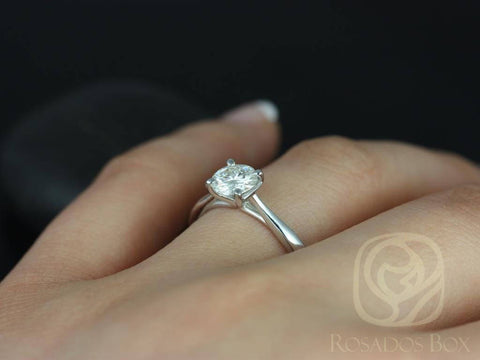 Ready to Ship Flora 6.5mm 1ct Platinum Forever One DEF Moissanite Cathedral Round Solitaire Engagement Ring